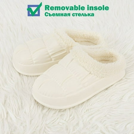

QWZNDZGR Men Winter Warm Slippers Waterproof Couples Non-Slip Plush Slides Indoor Outdoor Furry Shoes Household Eva Thick Home Slides