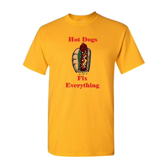 Hot Dogs Fix Everything Adult DT T-Shirts Tee