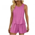 thumbnail image 2 of Casual Summer Outfits 2 Piece Matching Clothing Set Women's Imitation And Linen Summer Sleeveless Pocket Casual Round Neck Shorts Set Hot Pink Xl, 2 of 5