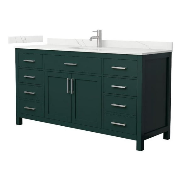 Beckett 66" Green Single Vanity & Giotto Quartz Top (1-Hole) & Nickel Trim