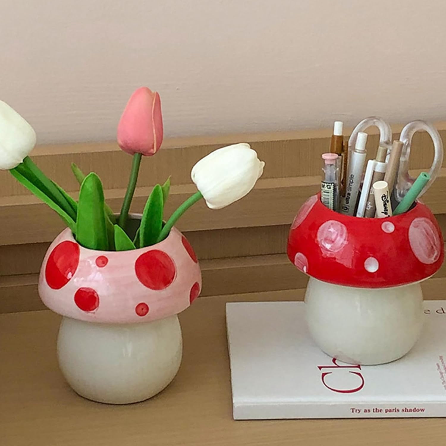 Pink Makeup Brush Holder Pen Holder for Office Desk Accessories Aesthetic Pencil Holder Cute Flower Home Decor Birthday Gifts for Women Vanity Toothbrush Holder Kawaii Kitchen Utensil Holder