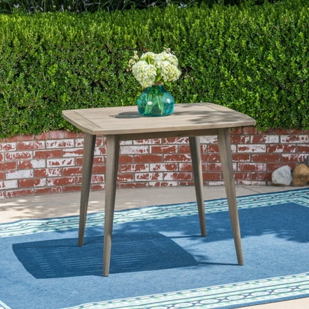 35.5" Modern Outdoor Square Acacia Wood Table with Straight Legs, For Porch, Patio, Gray