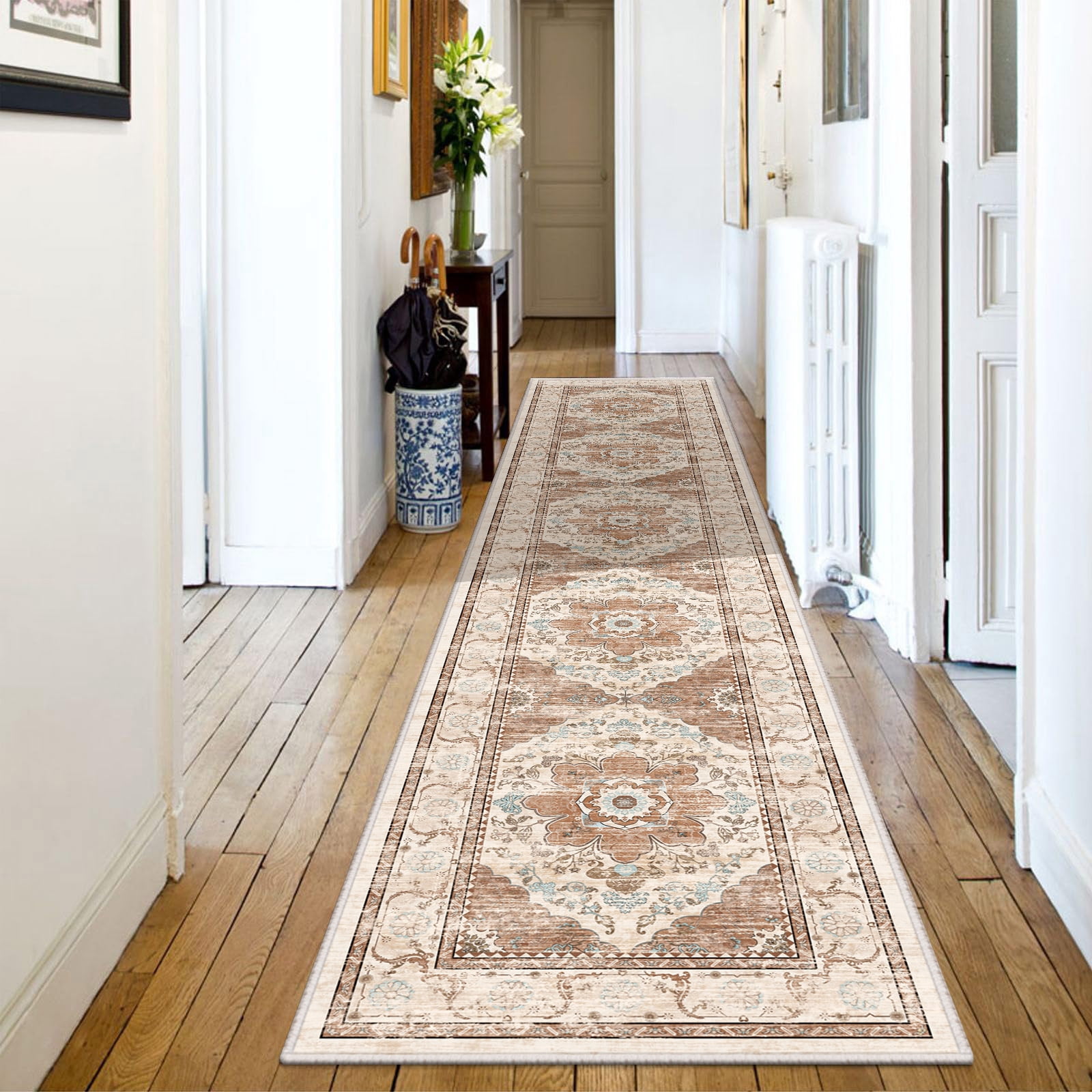 Findosom 2'x10' Runner Rugs for Hallway Machine Washable Runners Rug,Vintage Runner Rug Non Slip Kitchen Runner Rug Medallion Carpet Runner for Bedroom Laundry Entrance,Orange