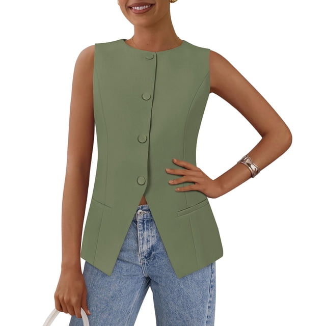 Chaleco PRETTYGARDEN Blazer de Moda sin Mangas con Botones XXL