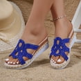 thumbnail image 3 of Rokment Womens Sparkly Rhinestones Platform Wedge Dress Sandals Elegant Bling Open Toe Espadrilles Slip on Chunky High Heels Beach Summer Casual Dressy Slides Slippers Blue Size 6, 3 of 8