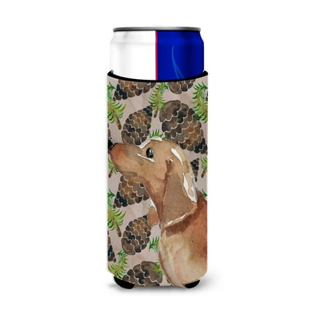

Carolines Treasures BB9581MUK Red Tan Dachshund Pine Cones Michelob Ultra Hugger for slim cans Slim Can multicolor