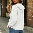 thumbnail image 5 of HongQid Women's Blouse Ruffle Peter Pan Collar Puff Long Sleeve Crinkle Ladies Lightweight Henley Loose Spring Summer Office Casual Clothes, 5 of 6