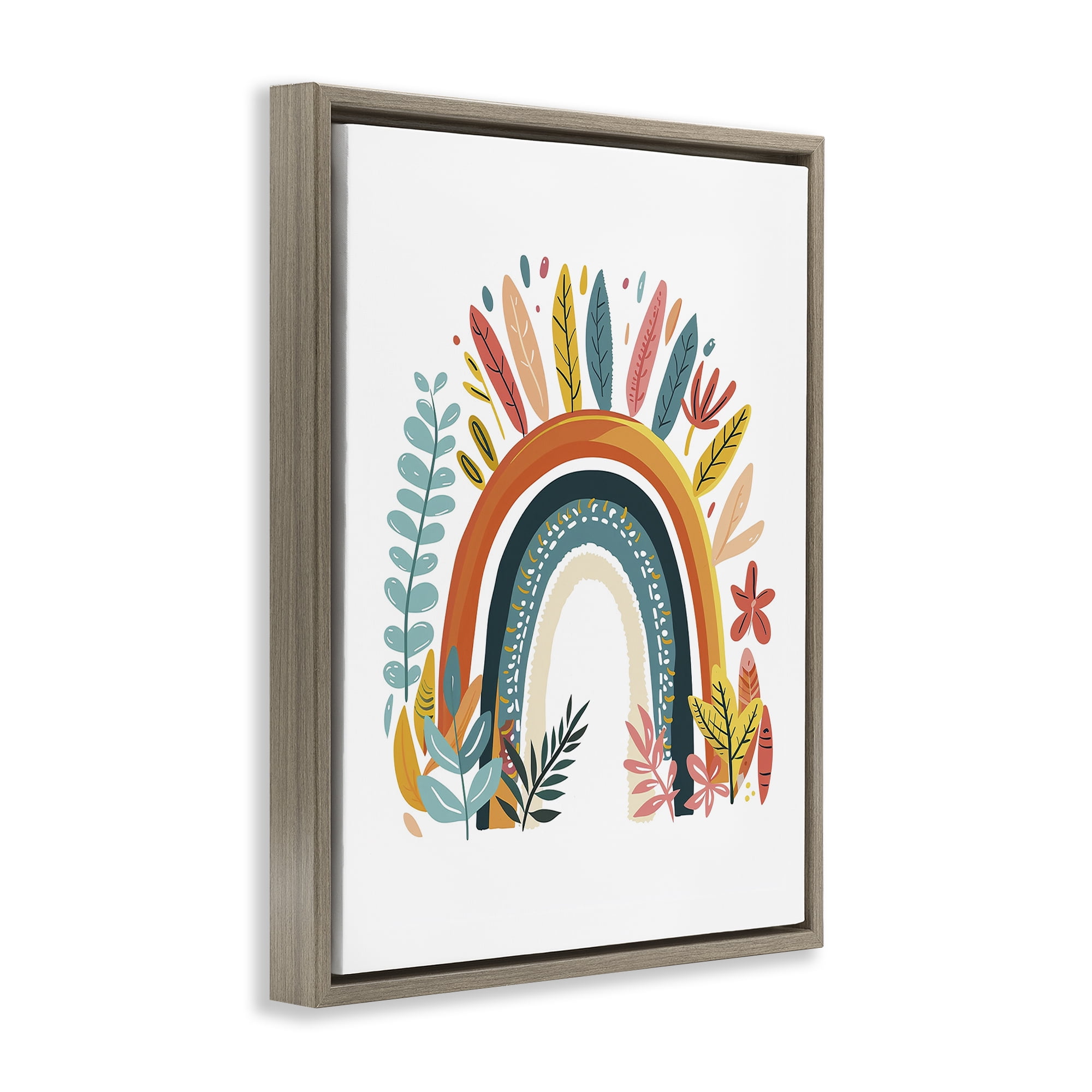 Stupell Industries Boho Rainbow Blooms Plants & Flowers Painting Brown Floater Framed Canvas Art Print Wall Art, 25 x 31