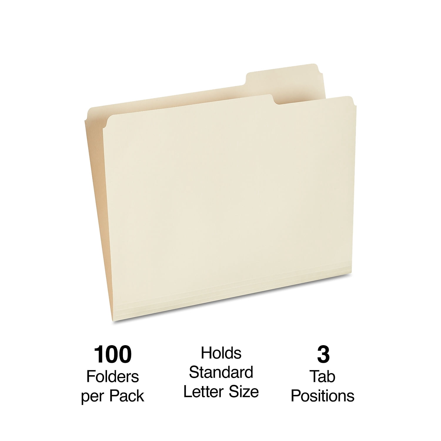 Staples File Folders 3-Tab Right Position Letter Manila 100/Box (116822)