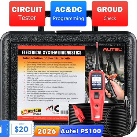 Autel PowerScan PS100 Automotive Circuit Tester, Power Circuit Probe Tool, 12-24V Electrical Short Open Breaker Circuit Finder, AC/DC Current Resistance, Duty Cycle, & 20FT Extension Cord