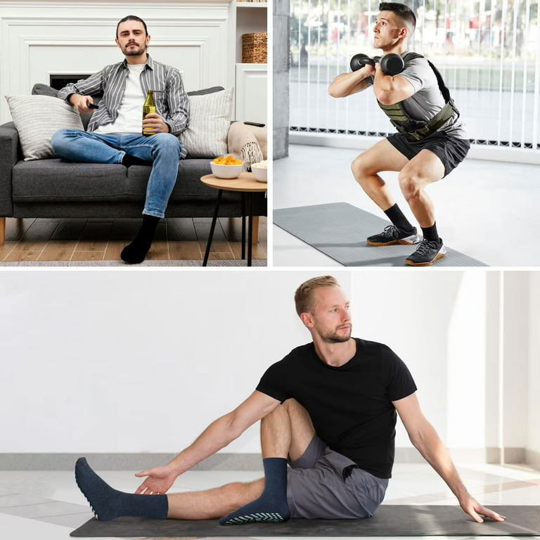 AMITOFO 4 Pairs Non Slip Grip Socks - Ideal for Yoga, Pilates, Hospital Use  - Men & Women's Crew Sticky Gripper Socks (Size 7-10)