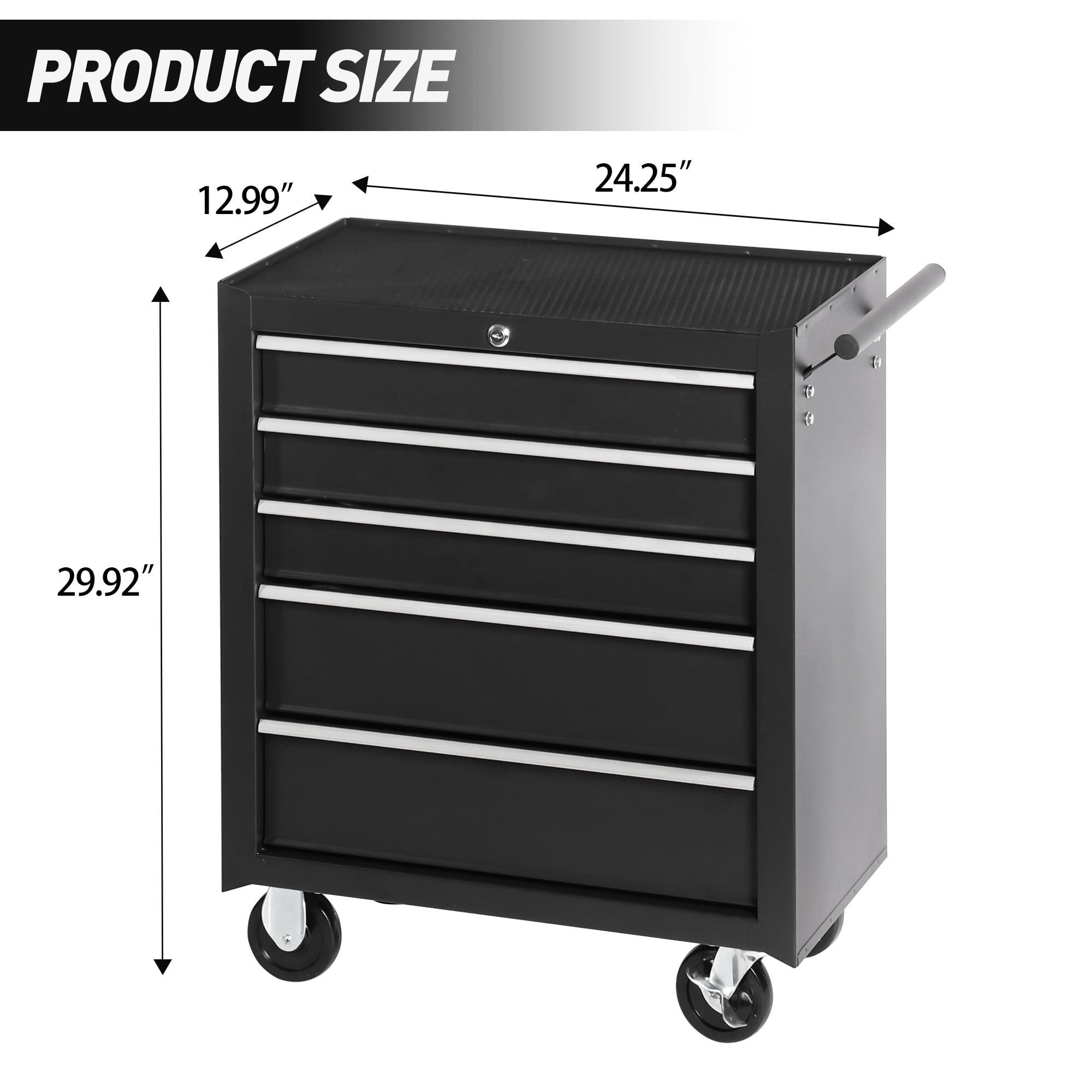 MAYEERTY 5-Drawer Rolling Tool Chest with Lock & Key, Tool Storage Cabinet with Wheels, Tool Organizer Box for Garage, Warehouse