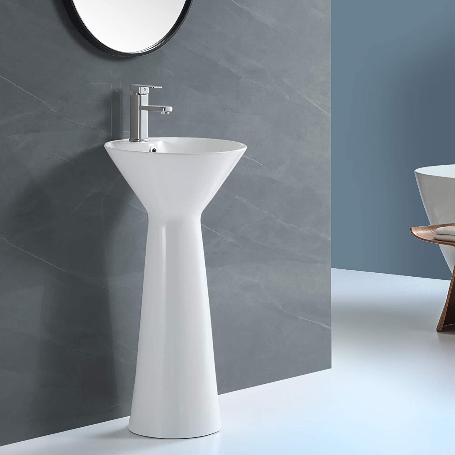 Fine Fixtures Pyramid Pedestal, Elegant One Piece Pedestal Sink, Center