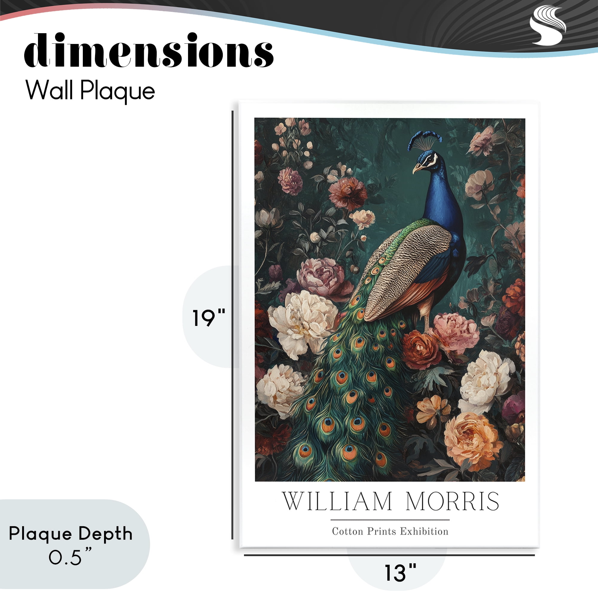Stupell Industries Vintage Floral Peacock William Morris Wall Plaque Art, design by Petal Prints Design