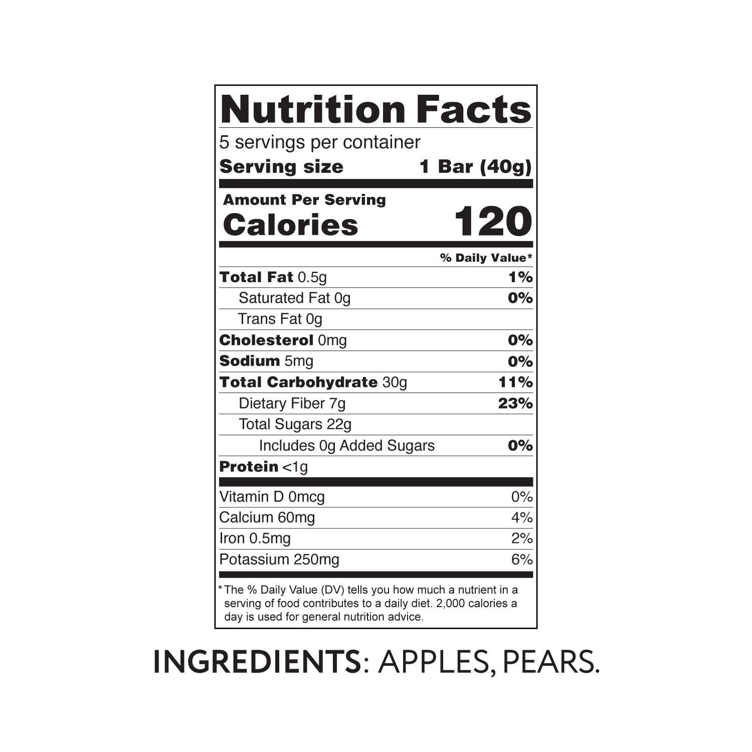 (6 pack) That's it. 100% Natural Gluten Free Apple and Pear Soft & Chewy Fruit Bars, 7g Fiber, 5 Count Box