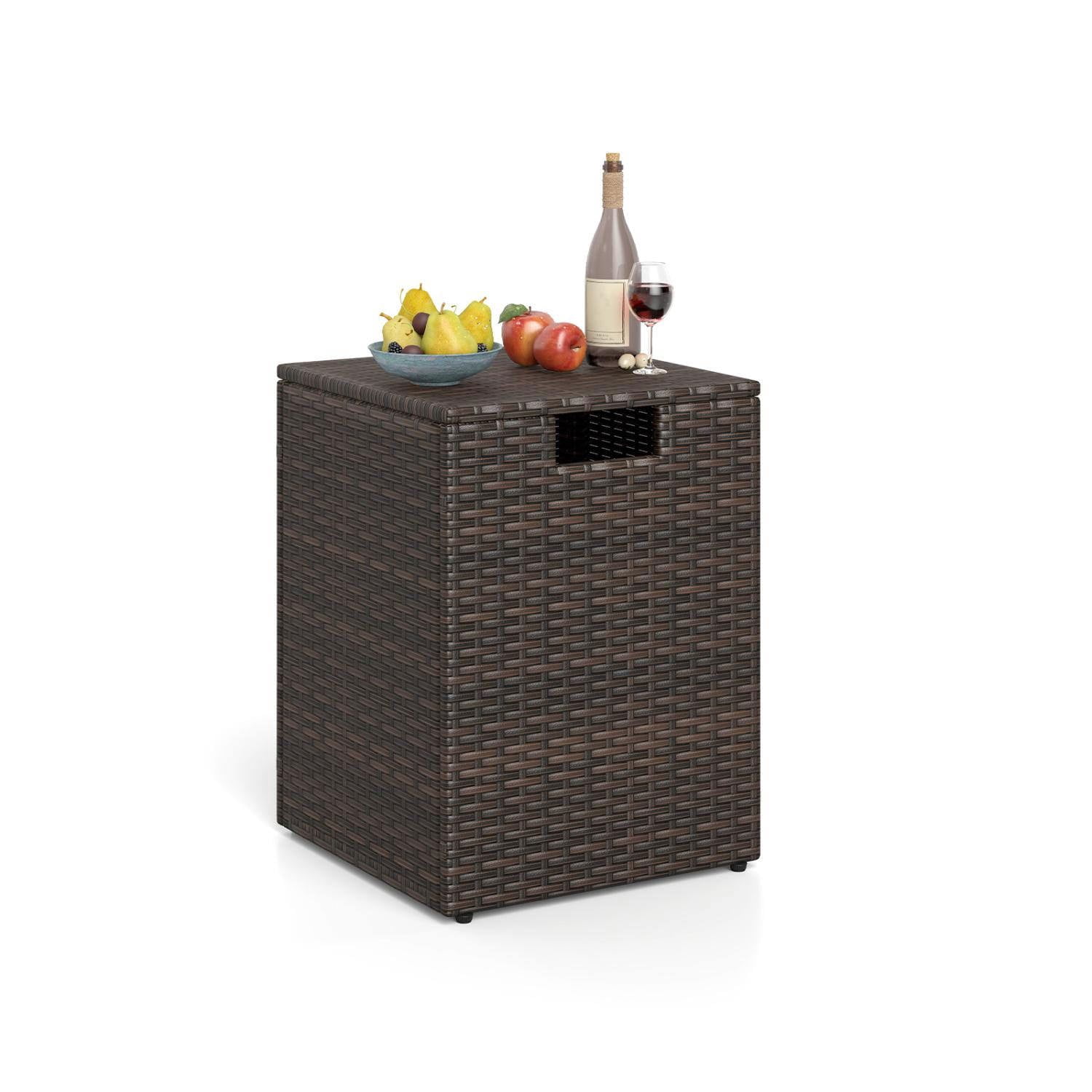 Resenkos Handwoven Rattan Propane Tank Cover, 2 in 1 Patio Hideaway Side Table for 20lb Gas Tank Storage and Outdoor Decor, Brown
