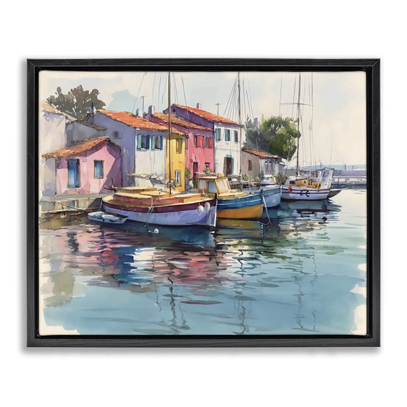 Stupell Industries Traditional Colorful Docks Harbor Black Floating Frame Canvas Art, 21 x 17, by Franklyn Gregory