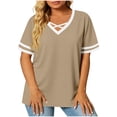 thumbnail image 2 of Molidfa Short Sleeve V-Neck Ringer Regular Pull-On Stretchable Daily Set-In Women's Short-Sleeve Shirts Solid Sports Set-In, 2 of 5