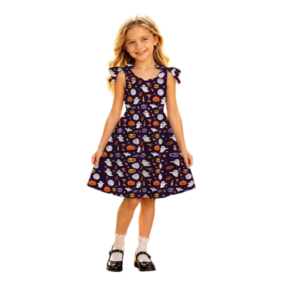 Gunia Girl'S Halloween Dresses Stylish Graphic Print Dresses Little Girls Sleeveless Suspender School Playwear Dress Up Outfits Size 3-4 Years