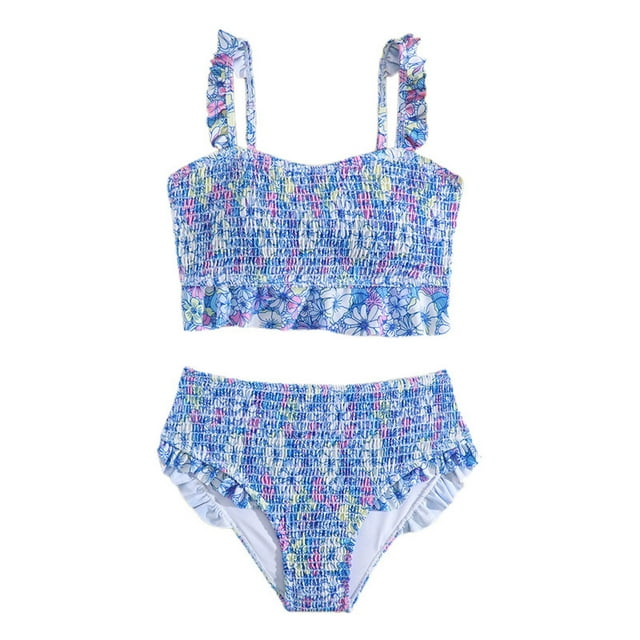 Yanlir Children's Summer Color Block Two Piece Swimsuit Set 12-16Years Girls' Swimwear Lightweight and Perfect for Every Summer Adventure(Multicolor,9-10 Years)