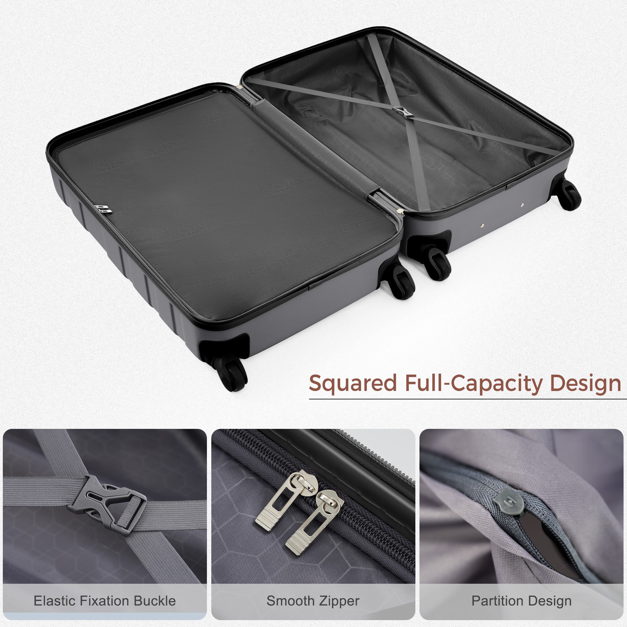 3-Piece ABS Luggage Set, 20" Carry-On, TSA Lock, 360° Spinner Wheels, Telescopic Handle