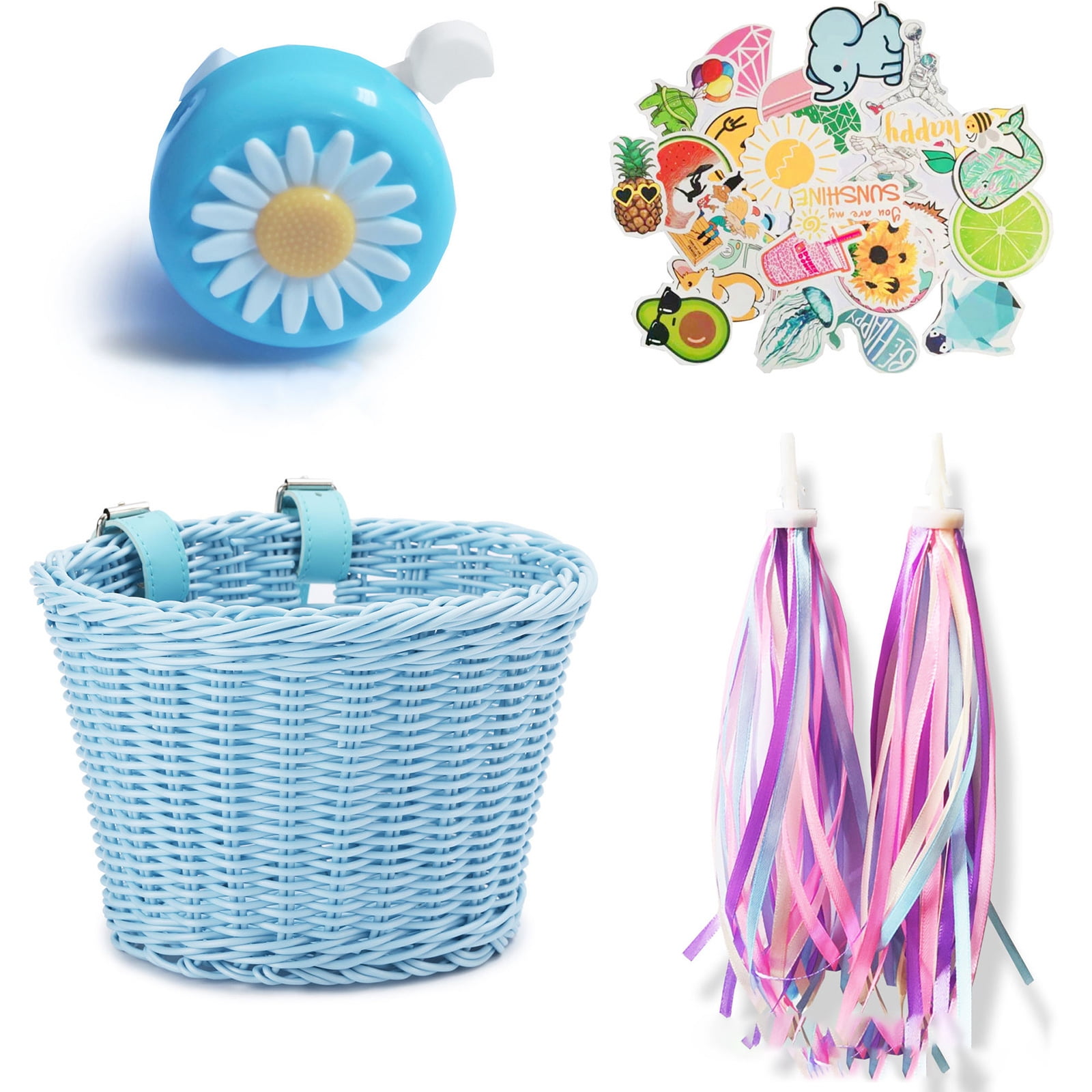 TINYSOME Kids Bicycle Streamer Set, Bike Basket with Colorful Streamers
