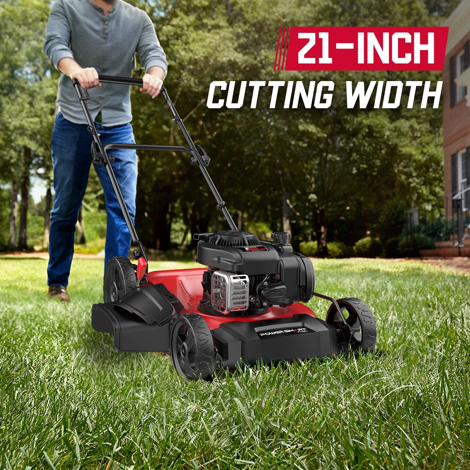 PowerSmart 21 in. 2-in-1 125cc Gas Push Mower, Briggs and Stratton Engine, Quick Start, 6-Position Height Adjustment