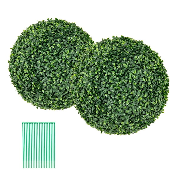Gymax 2 PCS 16'' Artificial Boxwood Topiary Balls Sun-protective Round Greenery Bushes