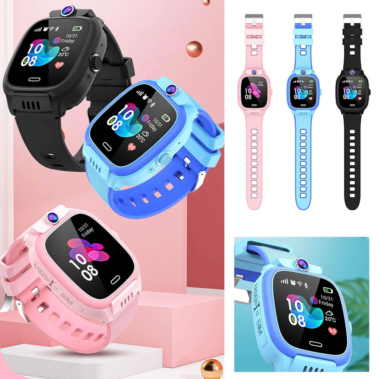 Kids Waterproof Smart Watch Smart Watch for Kids Touchscreen Kids Watches with Video Alarm Camera Toys for Girls Boys 3-12 Years Old Birthday Activity Trackers and Smartwatches