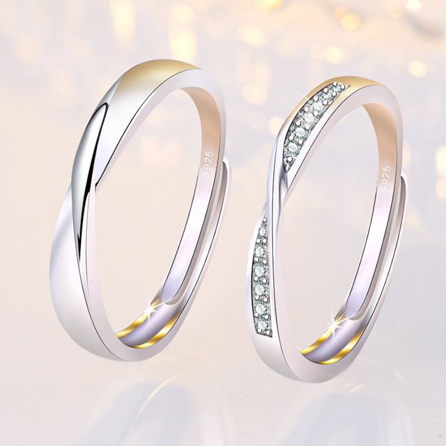 Anillo de Plata de Ley 925 de 2 uds., anillos de compromiso abiertos ajustables para parejas para mujeres y hombres, anillo de boda, regalo de joyería de moda para fiesta