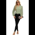 thumbnail image 3 of Blusas Elegantes e Informales para Mujer, con Mangas Largas Transparentes y Cuello en V, Holgadas y Vaporosas de para el Trabajo y la Oficina. Verde M, 3 of 9