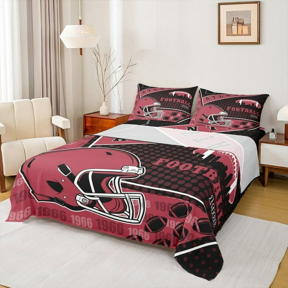 Manfei Rugby City Twin Sheet Sets,Sports Theme Twin Fitted Sheet,Atlanta Flat Sheet For Boys,Ultra Soft Bedroom Decor,3pcs
