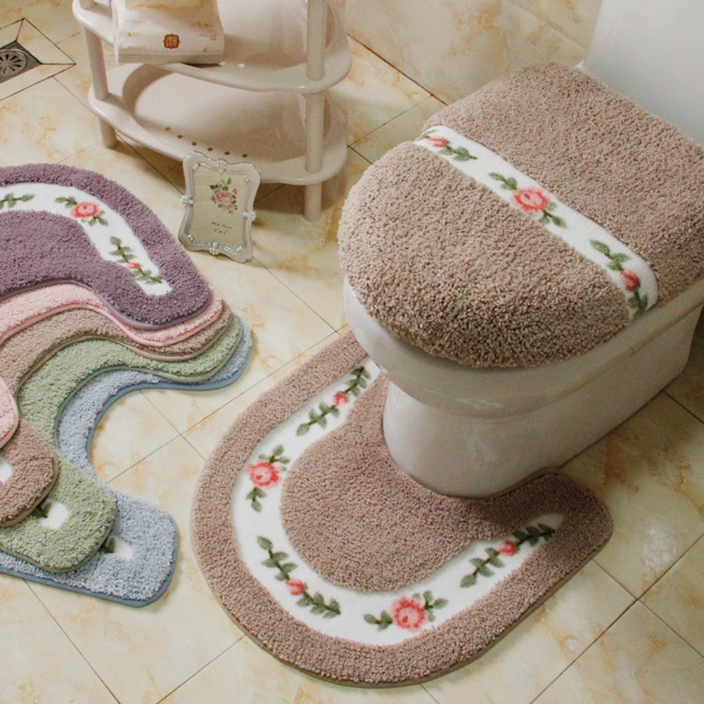 Pastorable Style Nonslip Water Absorption U Shaped Toilet Rug Camel 50