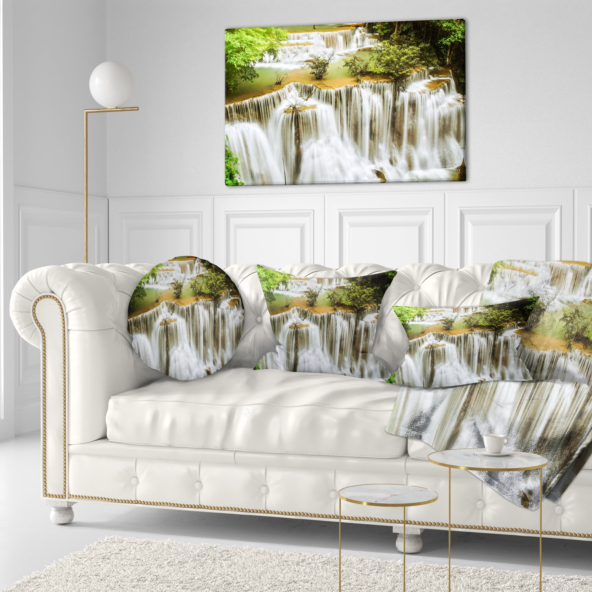 Designart Green Huymea Kamin Waterfall - Photography Throw Pillow - 12x20