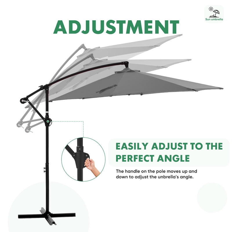 Gianna Outdoor Patio Umbrella, 10ft Offset Hanging Patio Umbrella with Aluminum Stand, 8 Ribs, UV Protection for Pool Garden Backyard Market, Gray