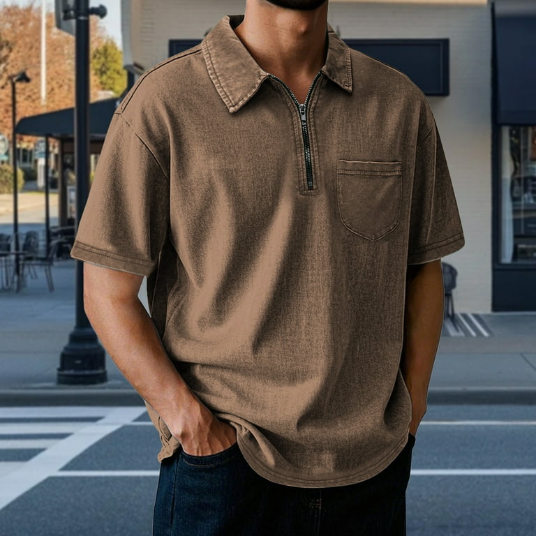 LODIENY Mens Polo Shirts Quarter Zip Shirts Vintage Casual Classic