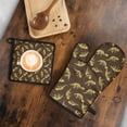 thumbnail image 5 of Brown Cartoon Dinosaurs Skeletons Pattern Kitchen Oven Mitt and Pot Holder Sets 4 Pcs for Baking, Cooking and Grilling, Heat Resistant Up To 392 °F, 5 of 7