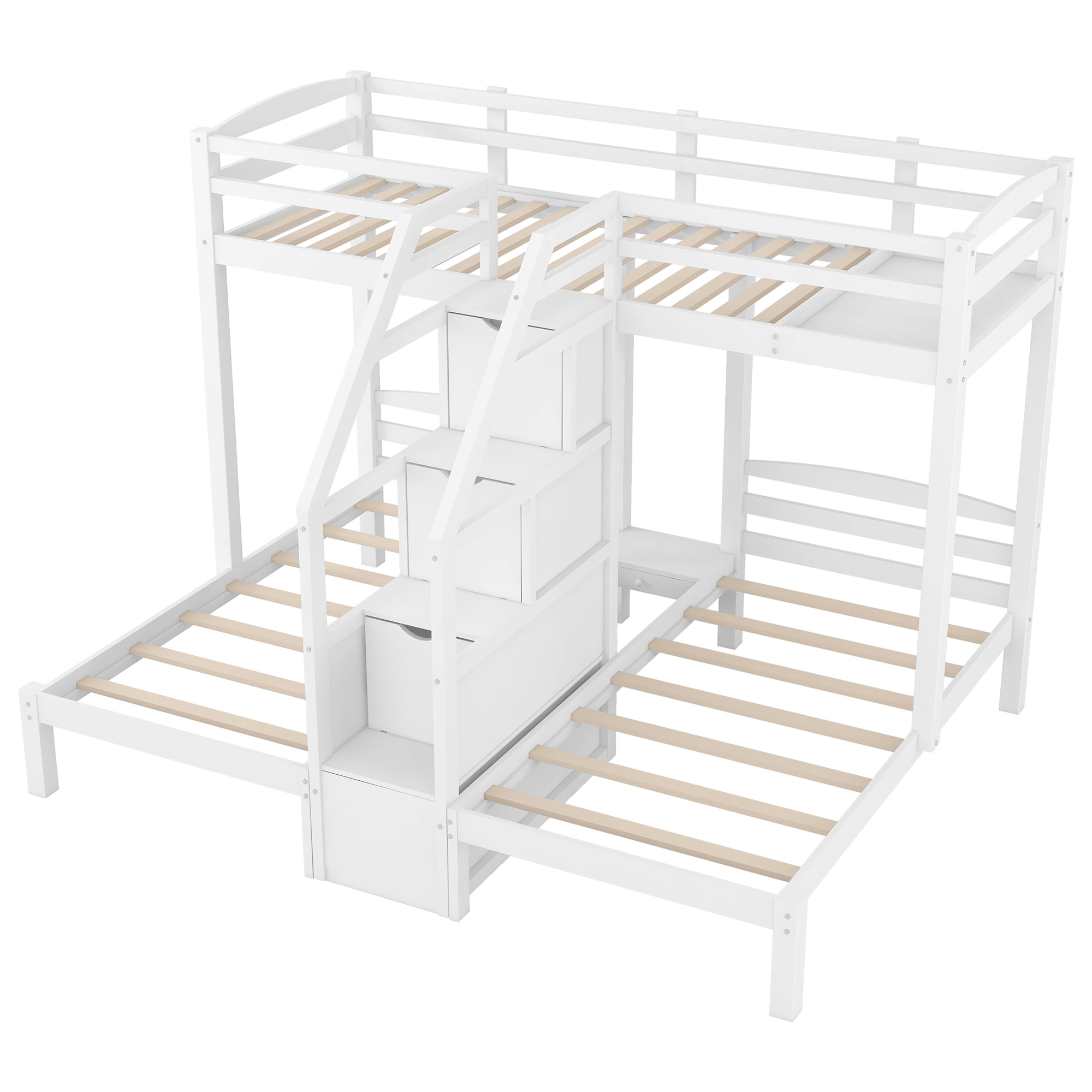 EUROCO Full over Twin & Twin Bunk Bed with Ladder and Drawers for Kids Teens Bedroom, 3-in-1 Convertible Bunk for More Kids, White