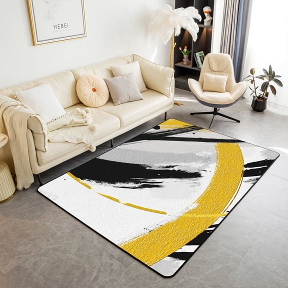 Erosebridal Black Grey Yellow Non Slip Rug Brush Strokes Oil Painting Carpet Non Slip,Gradient Abstract Vintage Area Rug Ombre Graffiti Living Room Rugs,Contemporary Modern Decorative Accent Rug 5x7