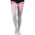 thumbnail image 4 of ToBeInStyle Womens Beautiful Satin Bow Opaque Thigh High Stockings - White w/ Hot Pink Bow - One Size, 4 of 5