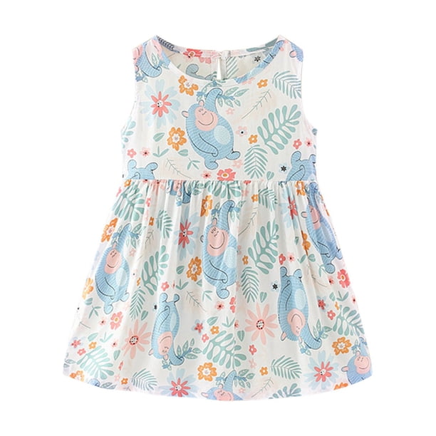 Vestido Para Niñas Ropa Para Bebés Ropa De Verano Para Niños Pequeños Vestido Sin Mangas Estampado Gráfico Ropa Para Niños Azul Odeerbi LM103-2144