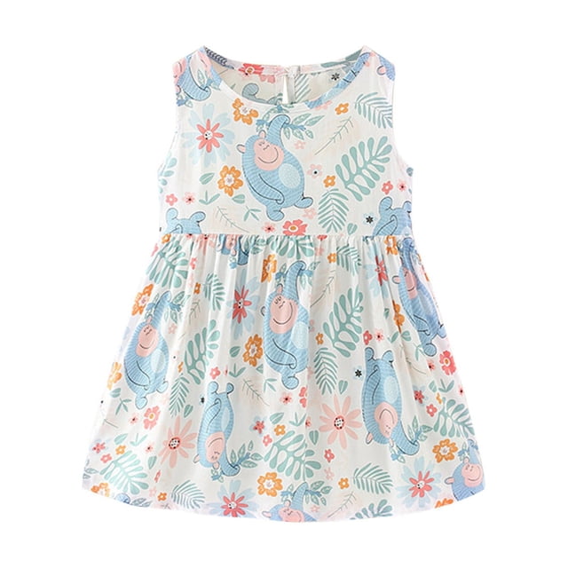 Vestido Para Niñas Ropa Para Bebés Ropa De Verano Para Niños Pequeños Vestido Sin Mangas Estampado Gráfico Ropa Para Niños Azul Odeerbi LM103-2144