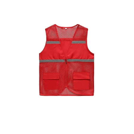 

Grianlook Ladies Safety Vests Mesh Hollow High Visibility Vest Jacket Women With Pockets And Zipper Fluorescent Waistcoat Red 3XL