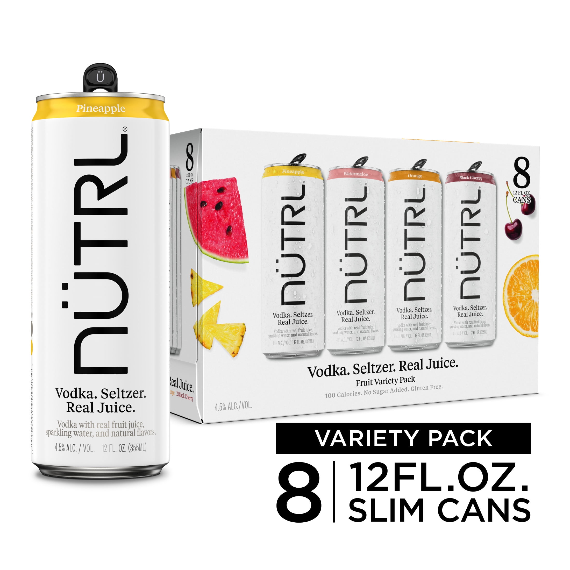 NUTRL Vodka Hard Seltzer Fruit Variety, Gluten Free, 8 pack, 12 fl oz Aluminum Cans, 4.5% ABV