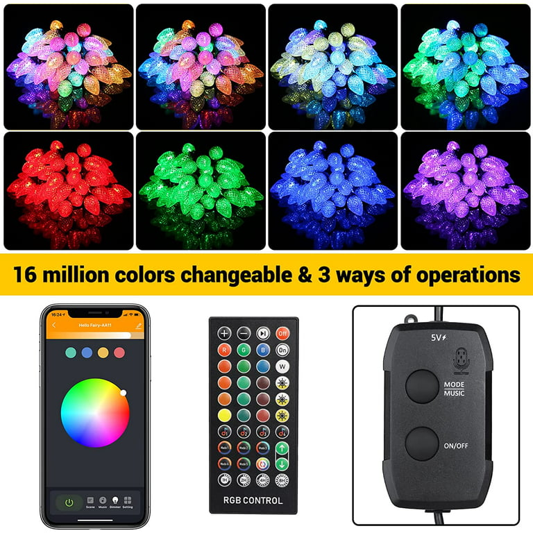 Color Chase Bluetooth APP Controlled Outdoor Holiday String Lights C9 LED  Christmas Lights Kit