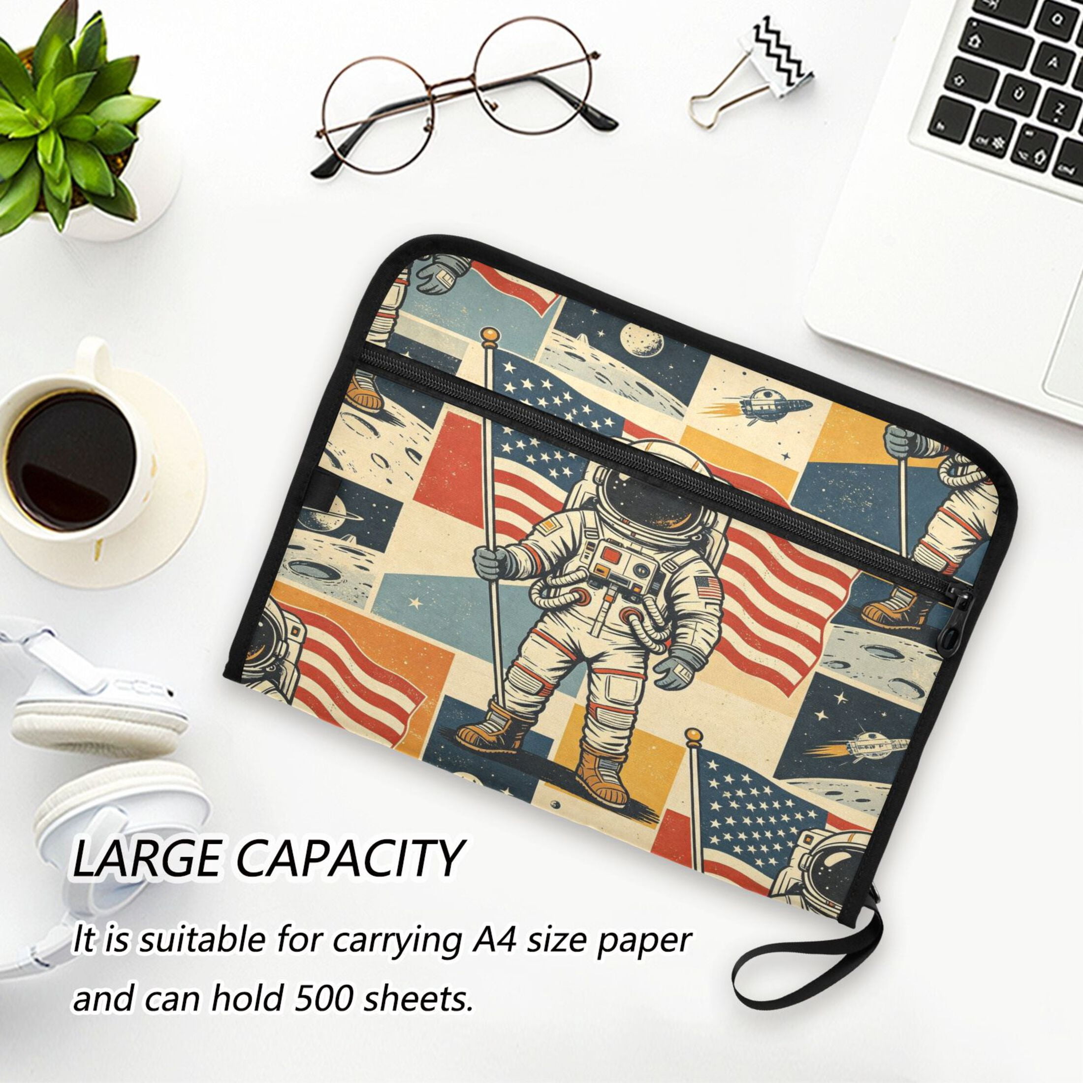 13-Pocket Expanding File Folder—Nylon Accordion File Organizer with Handwritten Labels, Moon Landing