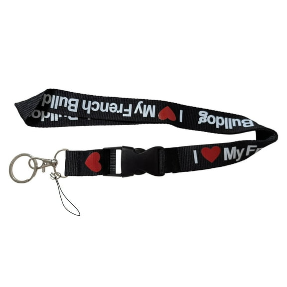 I Love Heart My French Bulldog Black Buckle Keychain Lanyard