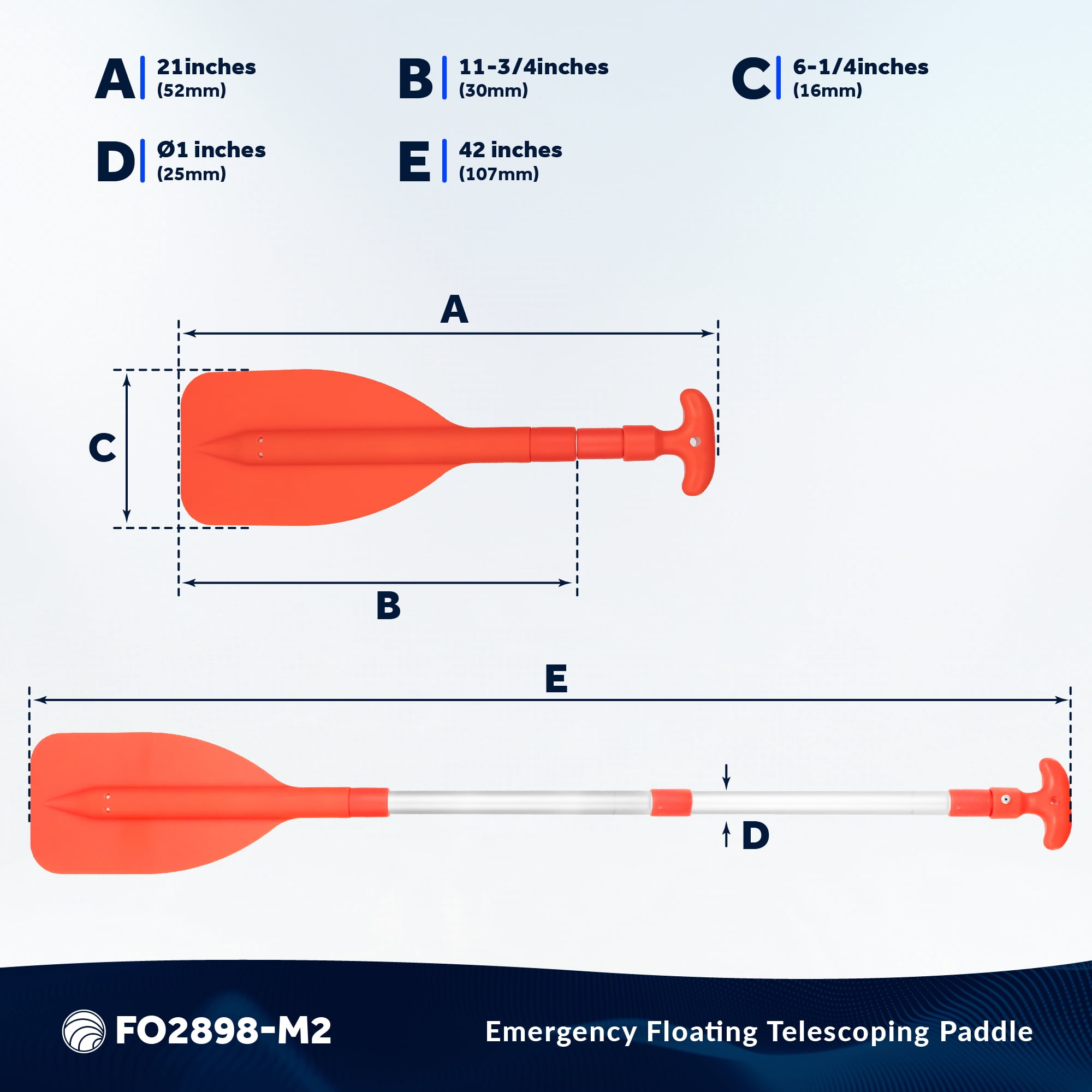 Five Oceans Boat Paddle, Emergency Paddle - 2-Pack Telescoping Paddle, Boat Paddles, Floating Orange Paddle, Extends from 21" to 42", Easy Storage Compact Design, Strong Aluminum Shaft - FO2898-M2