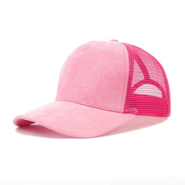 TOPTIE Suede Mesh Baseball Cap, Breathable Snapback Trucker Cap, 5-Panel Unisex Adjustable Sports Hat for Outdoor - Pink