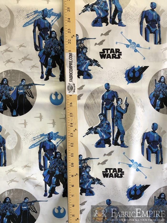 100 Cotton Fabric Quilt Star Wars Rogue One Group Shot White Blue